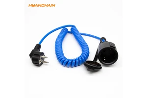 European EU TUV Certified Spiral Curly Spring Coiled Euro AC Power Extension Cord Waterproof Plug Female IEC End Cable