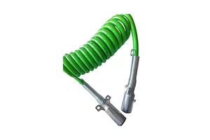 USA SAE J560 Standard 24V 7pin Trailer Plug Set With Spring Cable 15 FT 7 Core ABS Coil Trailer Cord Green Truck Cable