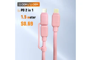 1.5M OEM Custom 2-in-1 PVC 60W 27W USB Type-C Cable PD/3A Fast Charging For IOS Computer Camera