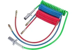 New High Quality 15FT Green 7 Way ABS Coiled Trailer Power Cable Assembly Kit Peterbilt Heavy Duty Model 320 (1986-1994) 100%