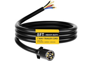 7 Way Copper Trailer Cord with 7 Gang Junction Box Weatherproof Wiring Harness 125V for RV Trailers and Campers 8FT