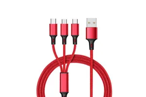 For Mobile Phone 2A Max Nylon Braided Usb Charger 3 in 1 Fast Charging Usb Charging Cable
