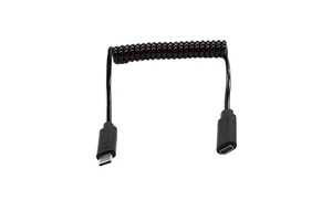 low MOQ Customize 1m USB 3.1 Type-C Male to Female Coiled Spiral Cable for Power Bank & Mobile Phone