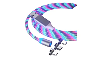 Classic 3A Micro USB Charging Cable Hot Sale 3-in-1 Multi-Function Glowing LED Magnetic Phone Cable Pure Copper Data for Camera