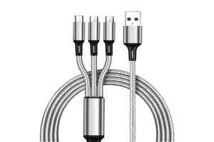 Factory Wholesale Three-in-One Nylon Braided Data Cable Fast Charge 3 1 Charging Micro USB Type-c 8pin Wire Pure Copper Camera