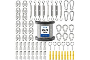 1/16" Wire Rope Kit 304 Stainless Steel Wire Cable 7x7 Strand Core 100ft Vinyl Coated Aircraft Cable For String Light Hanging