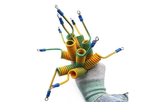 YZlink Hot Sale TPU Electric Spring Wire Yellow-green Ground Earth Cable Switch Spiral Coiled Wiring Harness