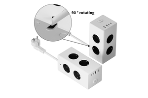 90 Degree Rotating Cable 12 Outlets Power Strip With EU Power Cord 17W 2 USB-A 2 USB-C Industrial 16A Rated EU Standard CE/KC
