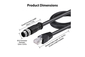 Industrial M12 to RJ45 Cable Shielded Ethernet Cable for Sensors Automation and Control