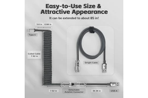 Attack Shark C01PRO Spiral Coiled USB a Type-C Cable Tinned Copper Conductor Nylon+PET Jacket Mechanical Keyboard Charging