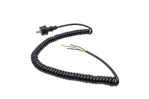 3 Pin EU Plug Spiral Cable with Stripped 3 Core Spring Power Cord