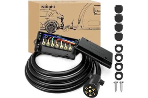 Heavy Duty 7 Way Inline Trailer Plug 8 Feet Connector Cable 7Pin RV Extension Wiring Harness Weatherproof for RV Towing Car