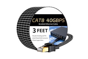 Cat8 Ethernet Cable 25FT High-Speed Braided PVC Insulation Industrial Use Gold Plated RJ45 Connector 40Gbps 2000Mhz