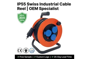 IP55 Swiss 10A 230V 3 Way T13 Sockets Cable Reel with Indicator Light&thermal Cut-out and 25/33/40/50m H07RN-F 3*1.5/2.5mm Cable