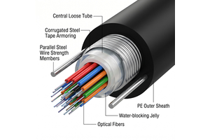 Zaweda 2 4 6 8 12 24 Core Single Mode Armored Outdoor Fiber Optic Cable GYXTW ISO/IEC 11801 -40~+70