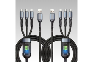 1.2M 3 in 1 100W Braided USB C Micro LED Lighting Display Fast Charging Nylon Jacket Type c Cable for Phone oneplus Charger