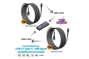 10M USB 3.2 Gen 1 Type-C Active Signal Extender Cord 5Gbps 5M+5M Extension Cable With 15W Power Port For VR Camera Accessories