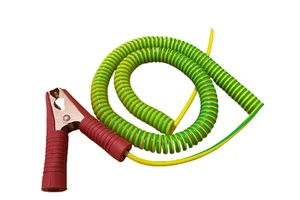 Customized Size Earth Yellow Green Wire Crocodile Alligator Clip Copper Ground Earth Spring Cable Power Cord Spiral Cable Wire