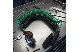 New 4.5m European 7pin N Type Heavy Duty Trailer Cable Spring Wire Coiled Black Green Plastic Plug 28T Max Payload