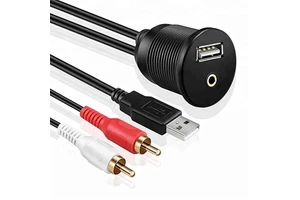 3ft USB Panel Mount Cable To 2RCA USB 3.0 To 2 RCA 3.5mm Auxiliary Interface Flush Mount Extension Cable for Car Boat Motorcycle