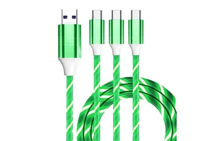 Factory 3-in-1 LED Glow Flowing Charging Cable with Micro USB Type-C Connectors Streaming LED for Mobile Phone & Power Bank