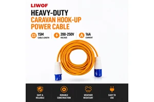 Factory 15m Heavy-Duty Orange Caravan Hook-Up Power Cable 220-250V 16A Pure Copper for Campers & Motorhomes