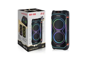 NDR-1808 Bluetooth Dual Drives RGB Colorful Lights 2 Mics Remote Control Portable Wireless Audio for Outdoor Home Party