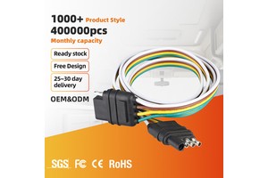 4 Way Flat Trailer Wiring Cable, 18AWG Color Coded Trailer Light Harness Male Female Plug Adapter, Waterproof Trailer Connector