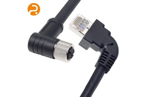 IP67 Waterproof Industrial Ethernet Cable 90 Degree RJ45 to 90 Degree M12 8pin D-Coded for PLC Sensor Robot Electrical Wires
