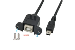 USB 2.0 B Female Socket to Mini USB 5p 5 Pin Male Cable Braid Shielded Data Cables for Camera and Computer Printer Panel Mount