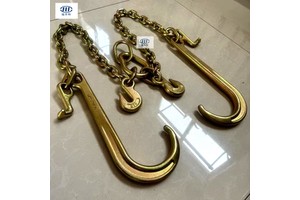 5/16" 3/8" G70 G80 Zinc Welded Tow Chain Truck Transport V-chain Bridle Trailer Tie Down With 15 Inch J Hooks