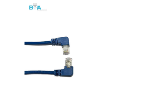 CAT6 FTP Shielded RJ45 Ethernet Cable 90 Degree Right Angle Dual Ferrite Cores 275mm Blue Patch Lead for Industrial Network
