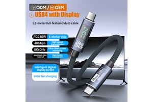 OEM 240W 40Gbps 8K Nylon Braided Flexible USB Type-C Fast Charging USB4 Digital Power Display Cable For Computer & Camera