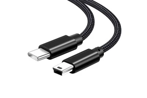 3A Fast Charging Type-C to MiniUSB Data Cable with PVC Jacket Braid Shielding for Laptop Camera Hard Disk Box T-Port Connection