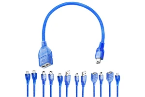 High-quality Transparent Blue Copper Core Double-shielded USB2.0 OTG V8V3micro Mini 5P Docking Extension Cable.