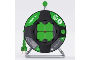Pheiyon HeavyDutyPro Electric Cable Reel 50m Rubber Cable H05RR/H07RN IEC CEE 4 Outlet Extension Cord 16A IP44 Outdoor Home ODM