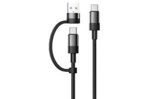 2-in-1 USB C+A to C Cable 1.2m Aluminum Alloy & Nylon Braided 3A PD60W Fast Charging for IOS & Printer