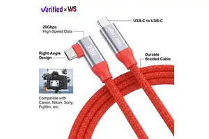 USB 3.2 20Gbps Tethering Cable 90 Degree Right Angle USB C to C Shooting Line PD 240W for Sony Canon Nikon Camera 5m 10m