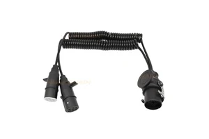 New 24V TPU Trailer Safety Cable 15pin to 2X7Pin 2 in 1 Plastic Plug ABS/EBS Adaptor Coil Spiral Retrofit/Upgrade Custom Made