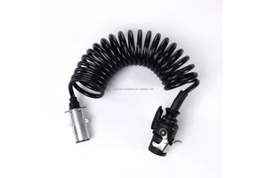New Custom Heavy Duty Electrical Coiled Cable Spring Towing Wire 7 Way 7 Core Trailer Cable Black Green 28T 4.5M
