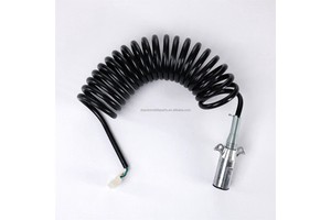 New Truck Trailer Wire Electrical Seven Core 7 Pin Abs/EBS 7-Way Coiled Cable with Spring Guard and Connector Black Green