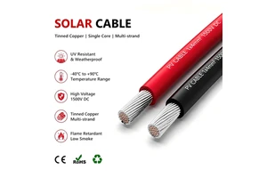 TUV Certified, Tinned Copper Conductor ,Solar Kabel 6mm2, 4mm2 Solar Cable, 1.5 KV DC / 1.8 KV DC.OEM Solar Cable Factory