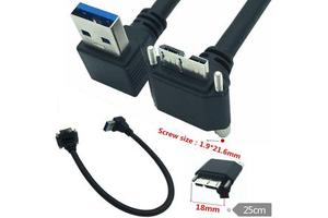 Double Elbow USB3.0 to Micro B Data Cable 90 Degree with Screw Lock to Fix Industrial Camera Mobile Hard Disk