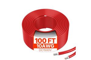 100FT 10AWG Waterproof Solar Panel Extension Cable Red 6mm2C PV Cable