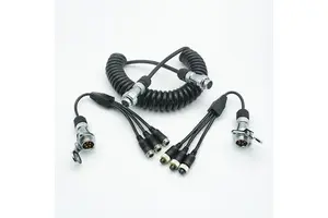 5Pin Truck Trailer Coil Cable Set-3-Channel Camera Display Trunk Cable PVC Pure Copper Conductor 4m Length for Stable In-Vehicle