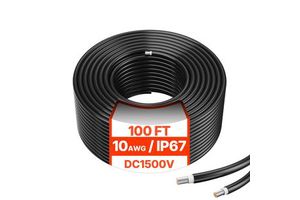 100FT 10AWG Black Solar Panel Extension Cable Waterproof PV 6mm2Cable for Power & Extension Cords