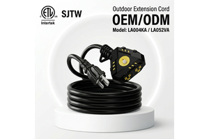 Linsheng ETL Listed 15A 12/3 25FT OEM SJTW Heavy Duty Outdoor 6-Outlet Extension Cords With Light And Breaker