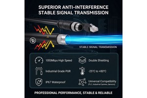 IP67 M12 to RJ45 Ethernet Cable Industrial Automation Network Cable for Machine Equipment