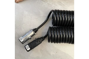 7 Way Black Telescopic Spiral Coiled Cable Trailer Tail Signal Lights ABS EBS Power Cord With Aluminum Plug