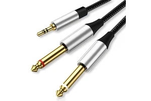 3.5mm TRS 3-Pole Dual 6.35MM Mono Y Splitter Cable Coaxial Stereo Audio Y-Cord PVC for Guitar/Speaker Amplifier Connection